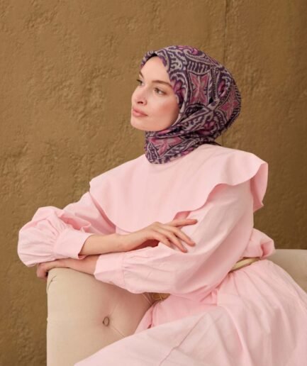 İnce Pamuk Soft Eşarp Funda, Pembe, Taş Desenli Nefes Alan Tok Duruşlu 90x90