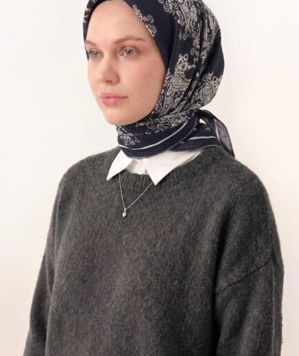 Viskon Velora Eşarp Dört Mevsim Barok Floral Desen Canlı Siyah 90X90