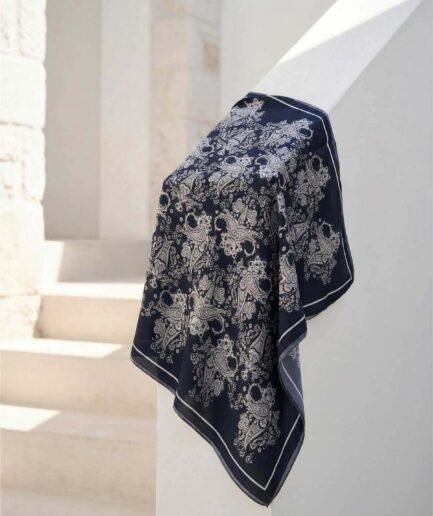 Viskon Velora Eşarp Dört Mevsim Barok Floral Desen Canlı Siyah 90X90