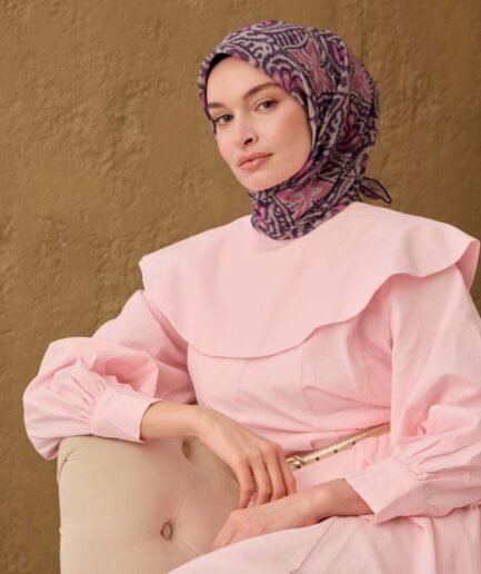 İnce Pamuk Soft Eşarp Funda, Pembe, Taş Desenli Nefes Alan Tok Duruşlu 90x90