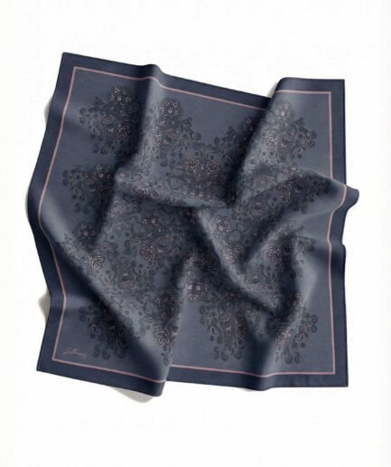 Viskon Velora Eşarp Dört Mevsim Barok Floral Desen Indigo 90X90