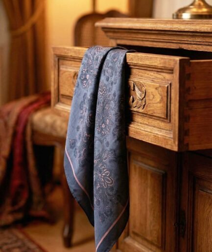 Viskon Velora Eşarp Dört Mevsim Barok Floral Desen Indigo 90X90