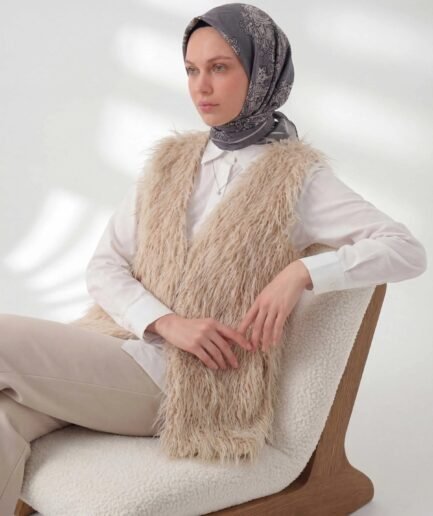 Viskon Velora Eşarp Dört Mevsim Barok Floral Desen Gri Beyaz 90X90