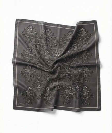 Viskon Velora Eşarp Dört Mevsim Barok Floral Desen Gri Beyaz 90X90
