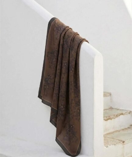 Viskon Velora Eşarp Dört Mevsim Barok Floral Desen Kahverengi 90X90