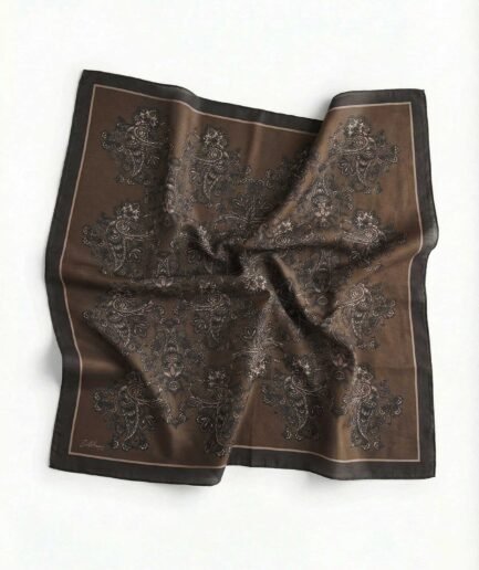 Viskon Velora Eşarp Dört Mevsim Barok Floral Desen Kahverengi 90X90