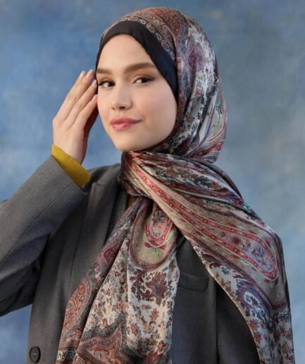 Siyah Kırmızı Hint Vual Şal - 5002-01