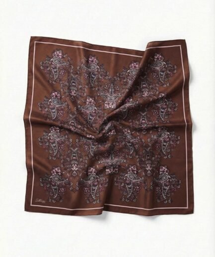 Viskon Velora Eşarp Dört Mevsim Barok Floral Desen Açık Kahve 90X90