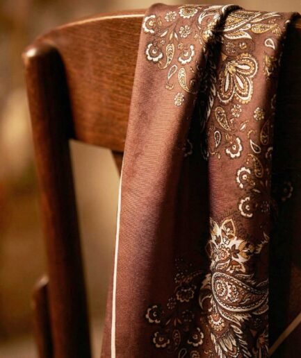 Viskon Velora Eşarp Dört Mevsim Barok Floral Desen Kahve Bordo 90X90