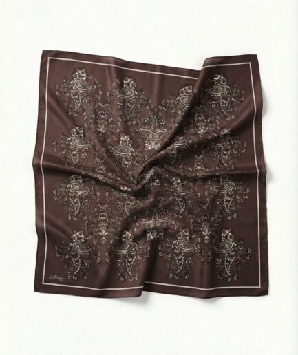 Viskon Velora Eşarp Dört Mevsim Barok Floral Desen Kahve Bordo 90X90