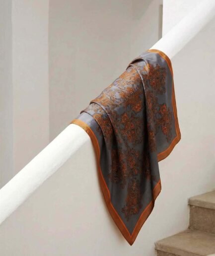 Viskon Velora Eşarp Dört Mevsim Barok Floral Desen Gri 90X90
