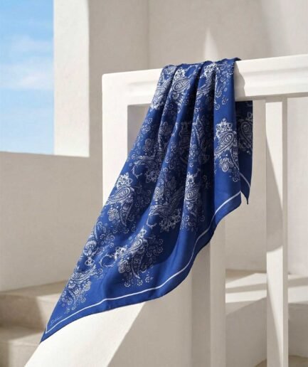 Viskon Velora Eşarp Dört Mevsim Barok Floral Desen Mavi 90X90