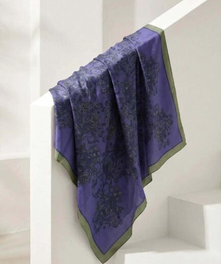 Viskon Velora Eşarp Dört Mevsim Barok Floral Desen Mavi Mor 90X90