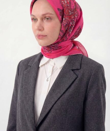 Viskon Velora Eşarp Dört Mevsim Barok Floral Desen Fosfor Pembe 90X90