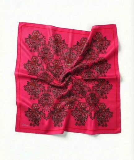 Viskon Velora Eşarp Dört Mevsim Barok Floral Desen Fosfor Pembe 90X90