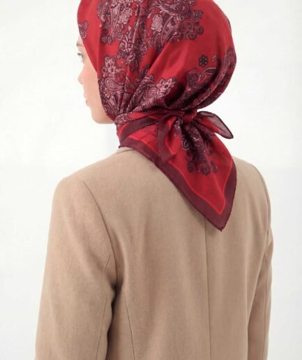 Viskon Velora Eşarp Dört Mevsim Barok Floral Desen Mürdüm 90X90