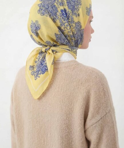 Viskon Velora Eşarp Dört Mevsim Barok Floral Desen Limon 90X90