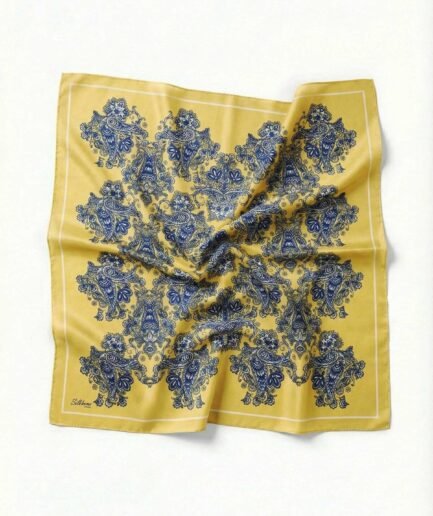 Viskon Velora Eşarp Dört Mevsim Barok Floral Desen Limon 90X90