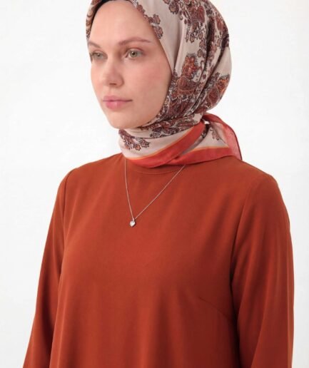 Viskon Velora Eşarp Dört Mevsim Barok Floral Desen Şeftali 90X90
