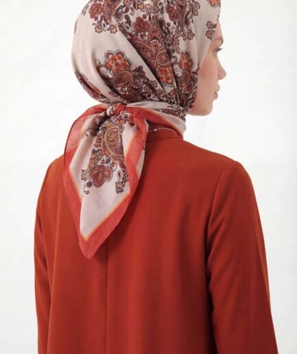 Viskon Velora Eşarp Dört Mevsim Barok Floral Desen Şeftali 90X90