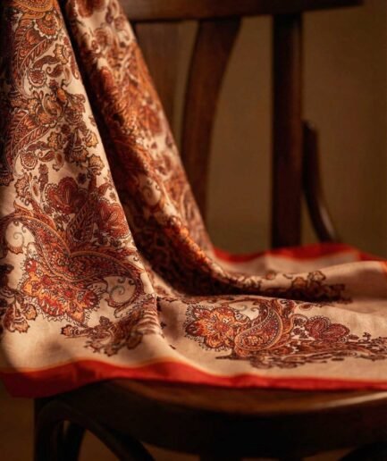 Viskon Velora Eşarp Dört Mevsim Barok Floral Desen Şeftali 90X90