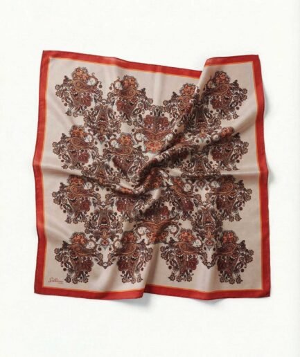 Viskon Velora Eşarp Dört Mevsim Barok Floral Desen Şeftali 90X90