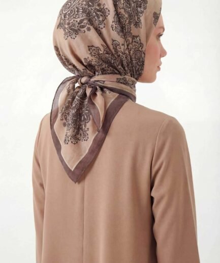 Viskon Velora Eşarp Dört Mevsim Barok Floral Desen Ten Rengi 90X90