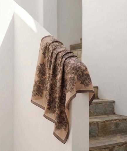 Viskon Velora Eşarp Dört Mevsim Barok Floral Desen Ten Rengi 90X90