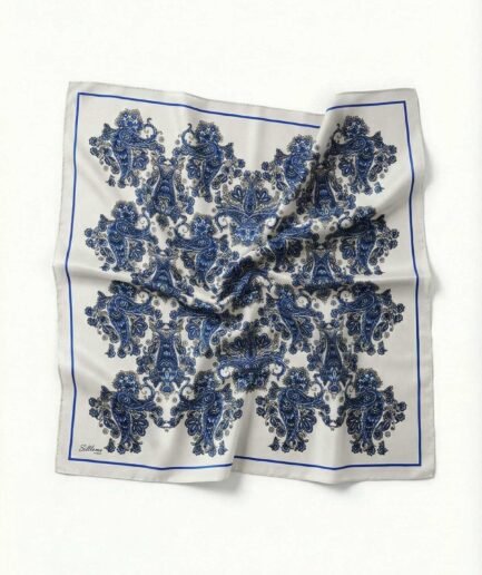 Viskon Velora Eşarp Dört Mevsim Barok Floral Desen Açık Gri 90X90