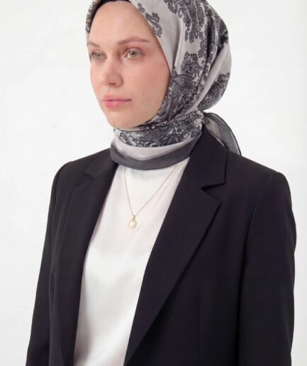 Viskon Velora Eşarp Dört Mevsim Barok Floral Desen Bej 90X90