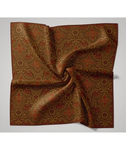 İnce Pamuk Soft Eşarp Olive, Kiremit, Oksit Kahve Desenli Nefes Alan Tok Duruşlu 90x90