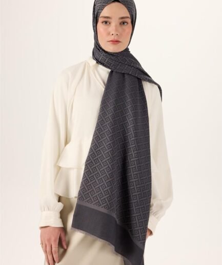 Pamuk Polyester Liva Şal Gri Desenli Dokulu Nefes Alan 90x200