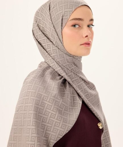Pamuk Polyester Liva Şal Açık Gri Desenli Dokulu Nefes Alan 90x200