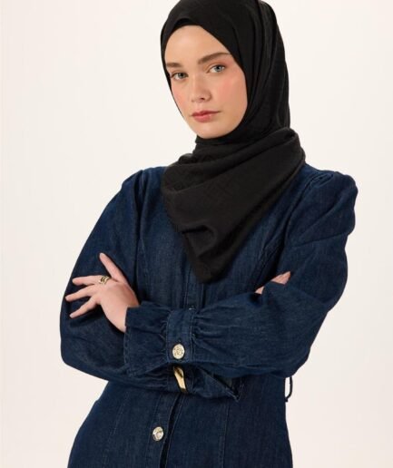 Pamuk Polyester Liva Şal Siyah Dokulu Nefes Alan Doğal Yapılı 90x200