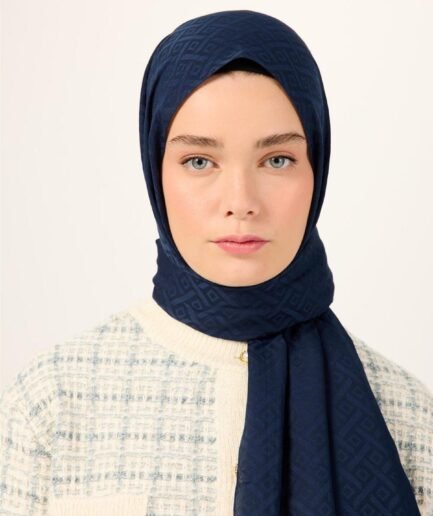 Pamuk Polyester Liva Şal Lacivert Düz Tok Duruşlu 90x200