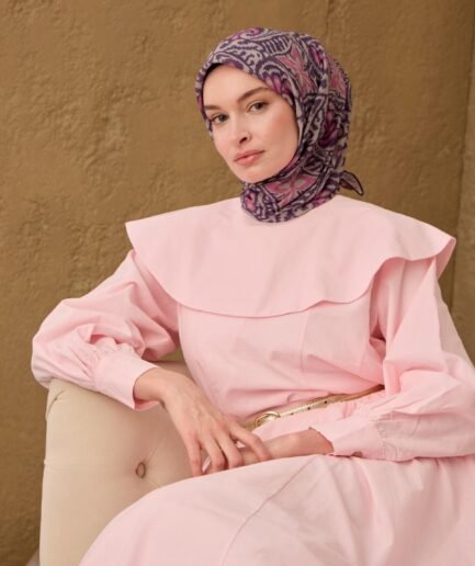 İnce Pamuk Soft Eşarp Funda, Pembe, Taş Desenli Nefes Alan Tok Duruşlu 90x90