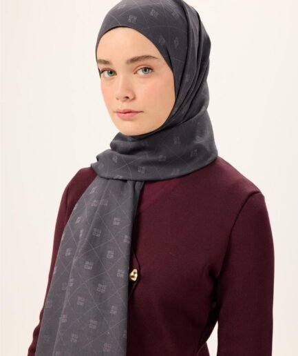 Pamuk Polyester Liva Şal Gri Desenli Tok Duruşlu 90x200