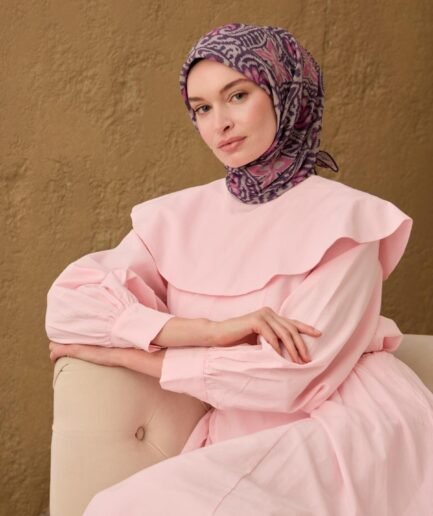 İnce Pamuk Soft Eşarp Funda, Pembe, Taş Desenli Nefes Alan Tok Duruşlu 90x90