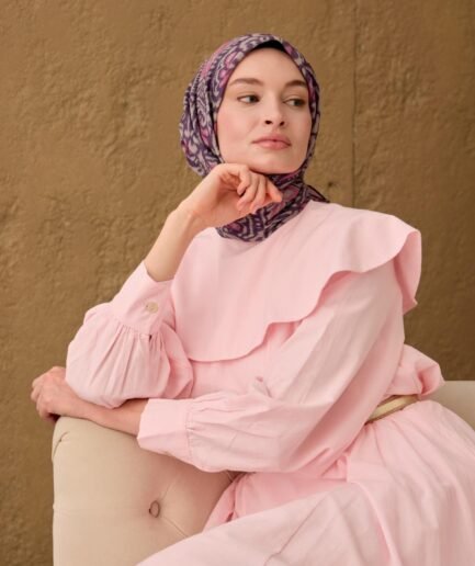 İnce Pamuk Soft Eşarp Funda, Pembe, Taş Desenli Nefes Alan Tok Duruşlu 90x90